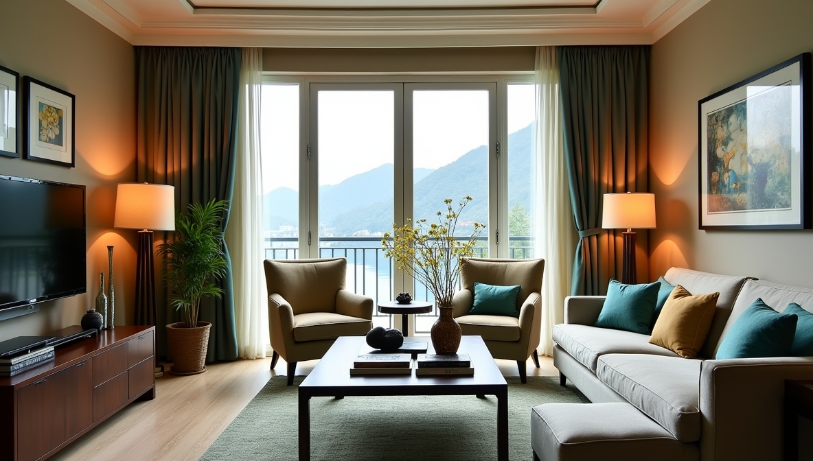 Luxe interieur met zachte velours texturen en geometrische vormen